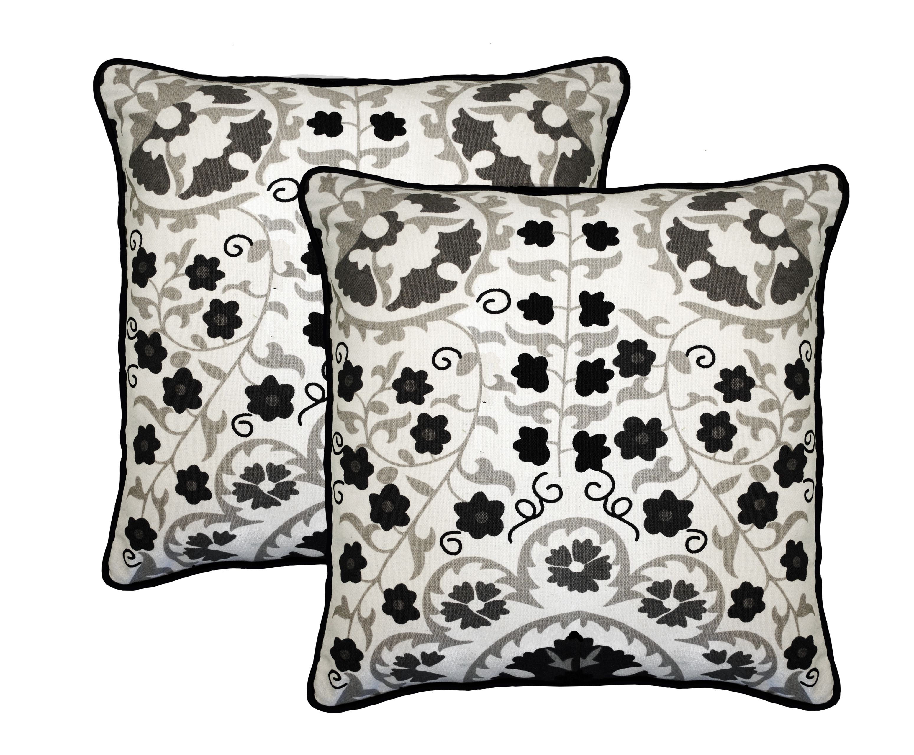 Dynamic Rugs PILLOW1 20" Susan Throw Pillows in Grey/Off White- SET OF 2